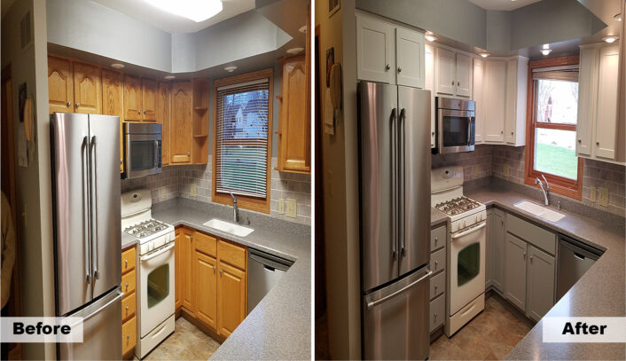 Traditional two-tone kitchen remodel done with cabinet refacing