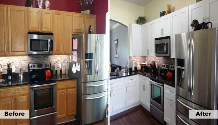 Transitional kitchen remodel done with cabinet refacing