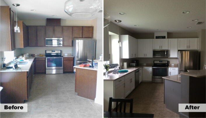 Transitional two-tone kitchen remodel done with cabinet refacing