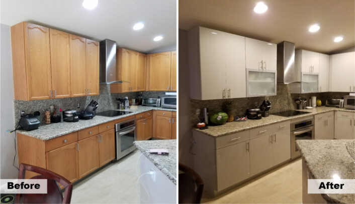 Contemporary/modern kitchen remodel done with cabinet refacing