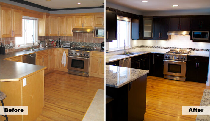 Transitional kitchen done with cabinet refacing