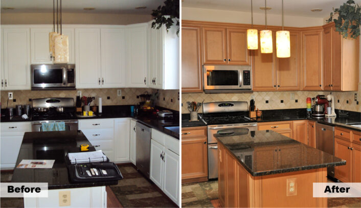 Traditional kitchen remodel hybrid (new cabinets & cabinet refacing)