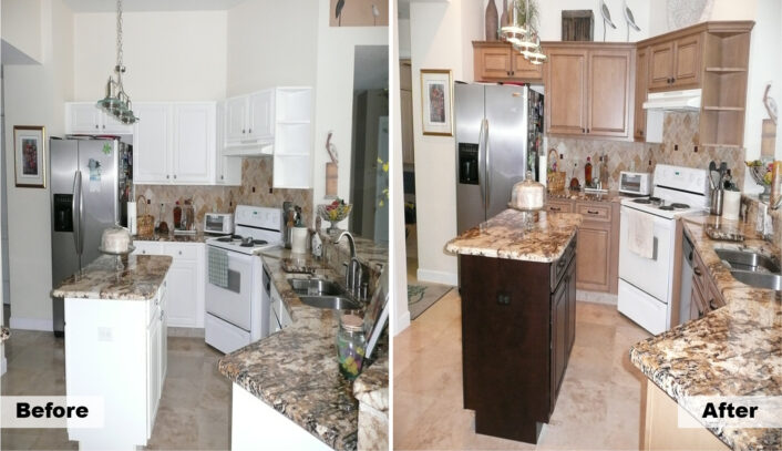 Traditional two-tone kitchen remodel done with cabinet refacing