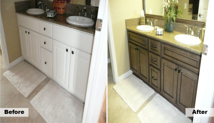 Traditional bathroom remodel done with cabinet refacing