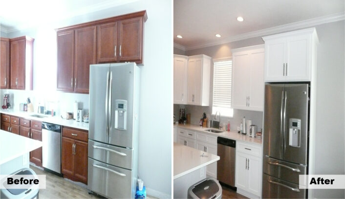 Transitional kitchen remodel done with cabinet refacing