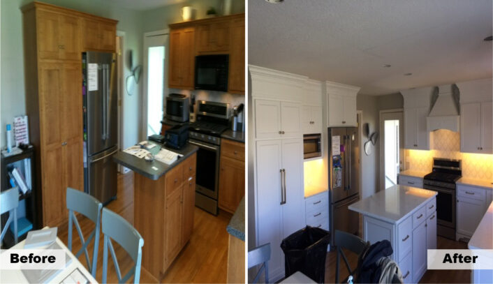 Traditional two-tone kitchen remodel hybrid (new cabinets & cabinet refacing)